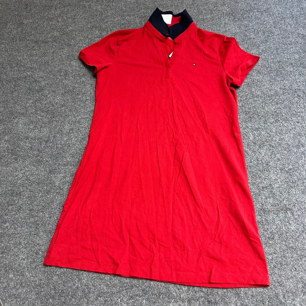 Tommy Hilfiger Polo Dress Womens Size L Red Regular Fit Short Sleeve Pique Mini